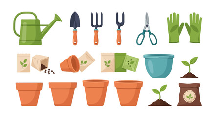 Gardening Tools and Equipment Set Planting and Cultivating Essentials © Avra