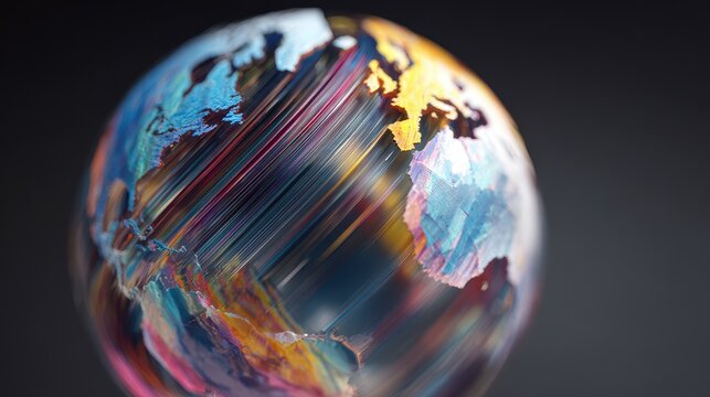 Exploration of a colorful abstract globe highlighting vibrant brush strokes representing different continents and a dynamic blend of colors