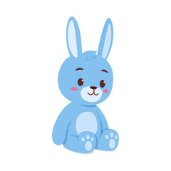 Obraz premium Cute Blue Cartoon Rabbit Sitting Upright with a Calm Expression in a Simple Design