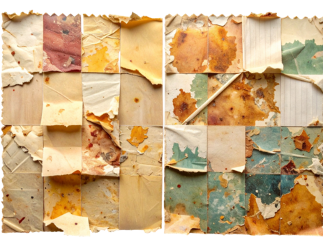 Faded sticker residue texture isolated on transparent background, adhesive paper mark 