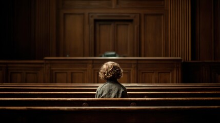 Lonely child sitting alone in a courtroom reflecting the challenges of child advocacy during a legal hearing