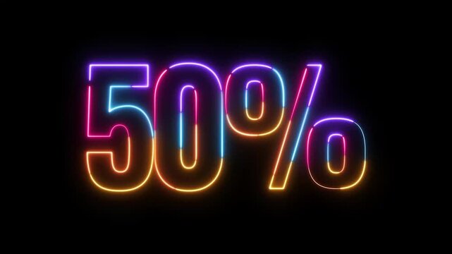 Multicolor Neon Glow 0% to 100% Percent Countdown Animation with Scratches Flickering on Black Background, Retro Motion Graphic