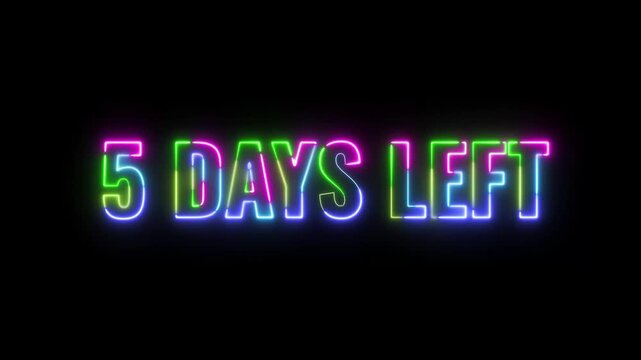 Multicolor Neon Glow 10 Days Left to 0 Days Left Countdown Animation with Scratches Flickering on Black Background, Retro Motion Graphic