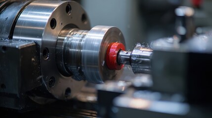 Fototapeta premium Grinding machine operates for precise fabrication of piping components in a well-equipped workshop focused on quality manufacturing processes