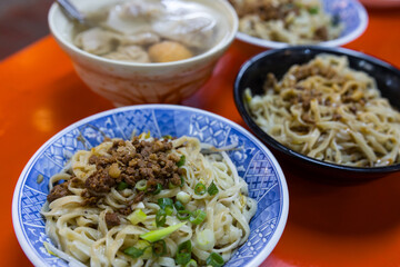 Traditional taiwan minced pork noodle bowl on table