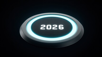 tech goal 2026 Futuristic display featuring the year 2026 illuminated on a circular panel.