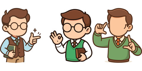 male office worker explaining pointing and folding arms