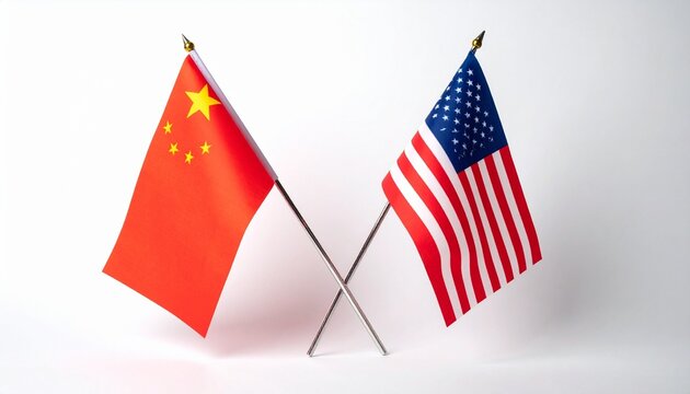 American and china flags isolated on white background