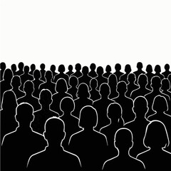 Naklejka premium Black and White Audience Silhouette Vector, Crowd Illustration