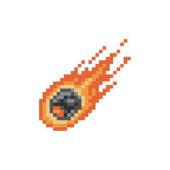 Obraz premium Fiery Meteor or Comets Pixel Art Icon with Bright Orange and Yellow Tail, Representing Space, Astronomy, Speed, and Danger in a Nostalgic 8-bit Graphic Design Element