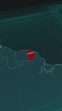 Vertical portrait, zoom in to the map of French Guiana, with text and textless.