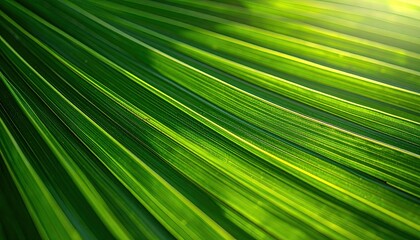 Obraz premium Vibrant Green Palm Leaf Macro Shot With Sunlit Details And Natural Texture In Full Frame Close Up
