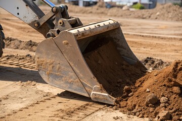 Excavator Digging Soil at Job Site - Modern Machinery in Urban Environment