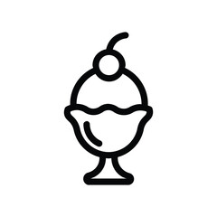 Ice cream sundae line icon, outline illustration of dessert in bowl with scoops, whipped cream, and cherry, symbol of cold sweet treat or summer dessert