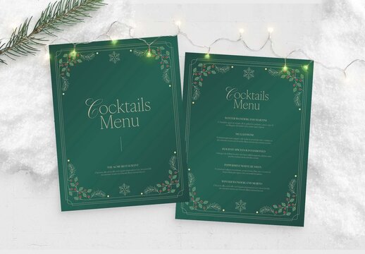 Christmas Menu Template & Christmas Dinner Menu Poster Invitations, Holiday Invite Layout with Art Deco Christmas Border