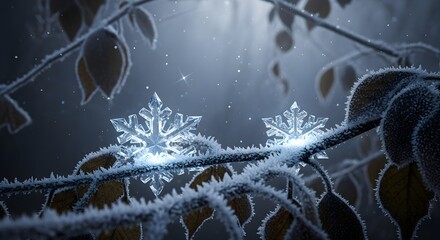 Frosted Branch with Detailed Snowflakes