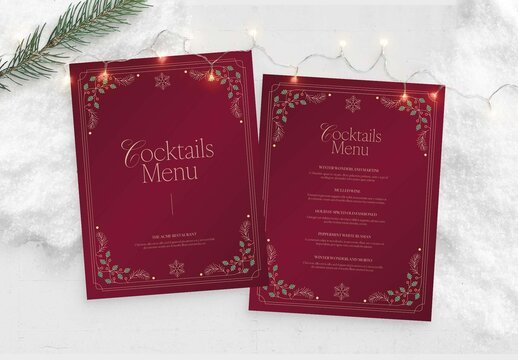 Christmas Menu Template & Christmas Dinner Menu Poster Invitations, Holiday Invite Layout with Art Deco Christmas Border