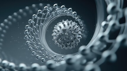 Programmable matter, a swarm of millions of microscopic catoms (claytronic atoms) shifting in unison to form a perfect, metallic sphere that then morphs into a complex gear, abstract, high-tech. 