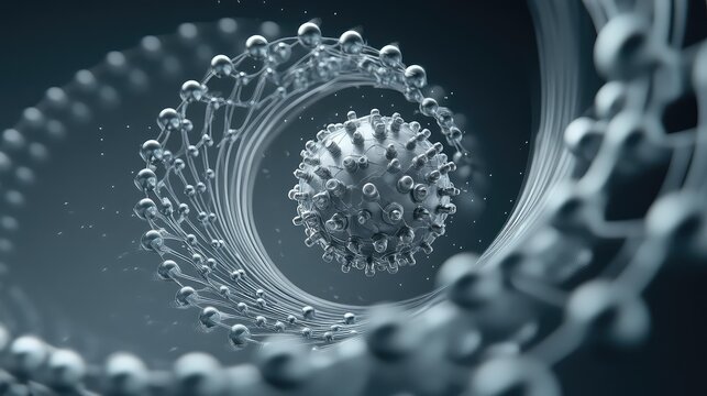 Programmable matter, a swarm of millions of microscopic catoms (claytronic atoms) shifting in unison to form a perfect, metallic sphere that then morphs into a complex gear, abstract, high-tech. 