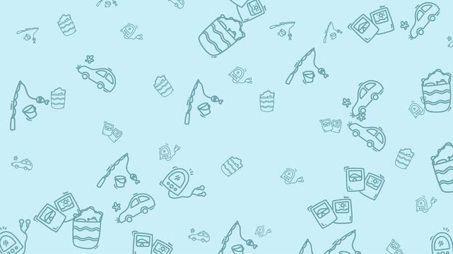 Indiscernible pattern of cars, drinks, and fishing rods. Suitable for automotive, beverage, and fishingthemed designs or marketing materials.