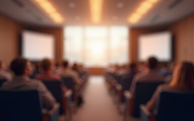 Abstract blurred of conference hall or seminar room photo with light bokeh background. High quality