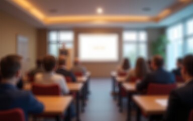 Abstract blurred of conference hall or seminar room photo with light bokeh background. High quality