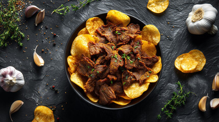 Modern Internet Meme Food Styling: Liver Chips and Garlic