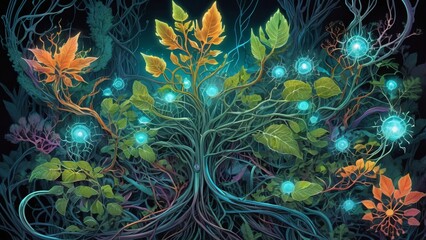 Obraz premium Infinite Fractal Flower Garden Surreal Illustration