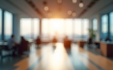 Blurred empty open space office. Abstract light bokeh at office interior background for design. High quality