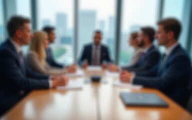 Defocused board of directors meeting blurred background. High quality