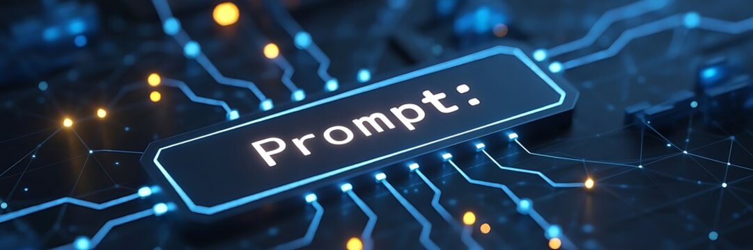 Digital prompt on futuristic ai background. Support Assistant Virtual Character