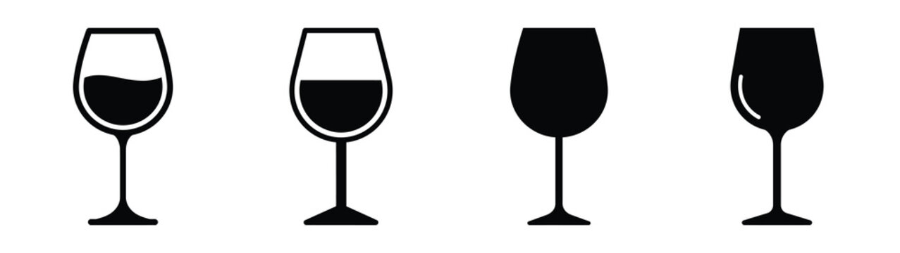 wine glass minimal icon set, black color and white background