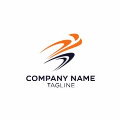 Obraz premium Dynamic abstract logo representing speed and movement in orange and blue.