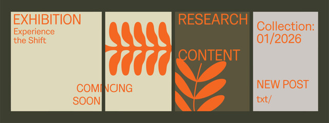 Abstract Botanical Editorial Template Pack – Modern layouts with minimalist structure, decorative plant elements, and elegant typography perfect for magazines, editorial design,