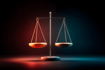 Balanced scale symbolizes justice and fairness, illuminated by striking light that enhances its metallic features