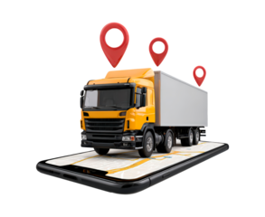 Innovative transportation logistics with gps tracking and mobile navigation for delivery services on transparent background