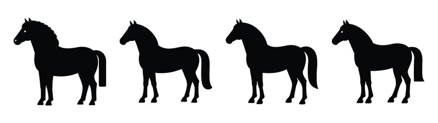 horse minimal flat icon set, black color and white background