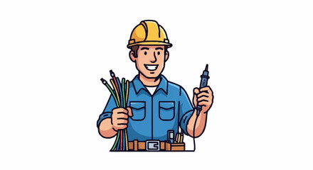 Friendly electrician ready to wire your dreams, a professional cartoon style design showcasing expertise and safety in residential and commercial projects