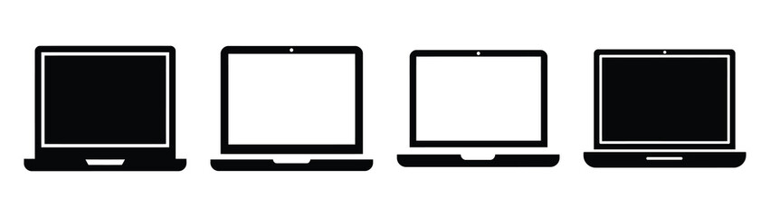 laptop minimal flat icon set, black color and white background