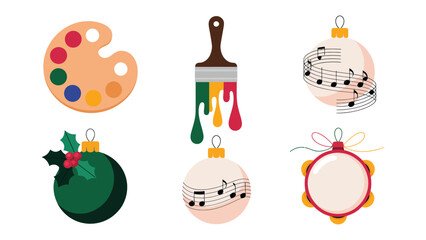 Fototapeta premium Creative Ornaments: A charming array of ornaments, each celebrating a different artistic passion, from painting palettes to musical notes.
