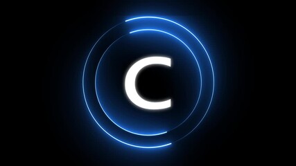 neon circle countdown timer with Animated neon letter C. Letter concept. C text icon animation by glowing neon. - Powered by Adobe