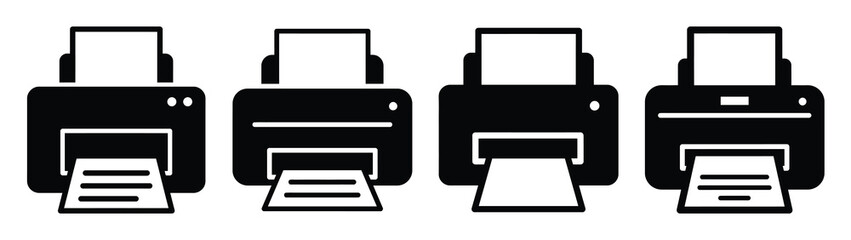 printer minimal flat icon set, black color and white background