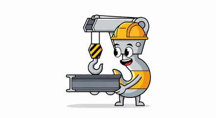 Cheerful crane character lifting heavy beam with a smile, perfect for construction safety campaigns or educational materials about building and infrastructure