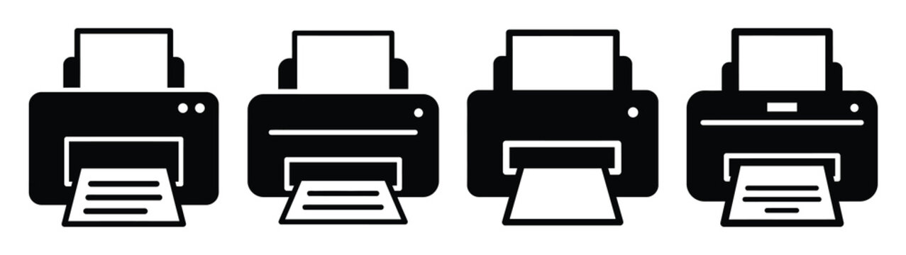 printer minimal flat icon set, black color and white background