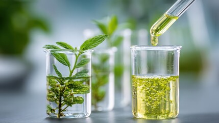 Dripping biotec bcbb onto herbal plant samples during chemical testing in a laboratory setting to analyze their properties