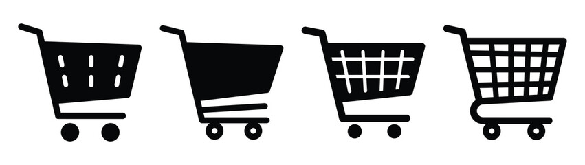 shopping cart minimal icon set, black color and white background