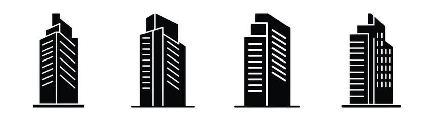 skyscraper minimal flat icon set, black color and white background