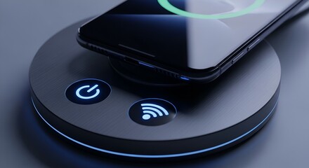 Smartphone Holographic Interface With 5G Connectivity And Wireless Tech Icons On Desk