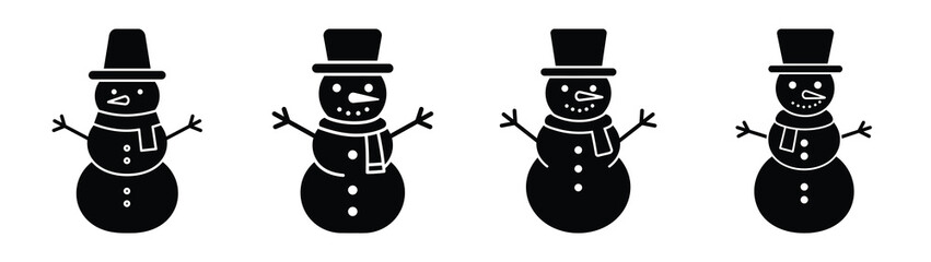 snowman minimal flat icon set, black color and white background