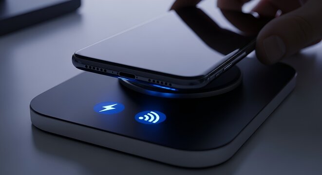 Smartphone Holographic Interface With 5G Connectivity And Wireless Tech Icons On Desk